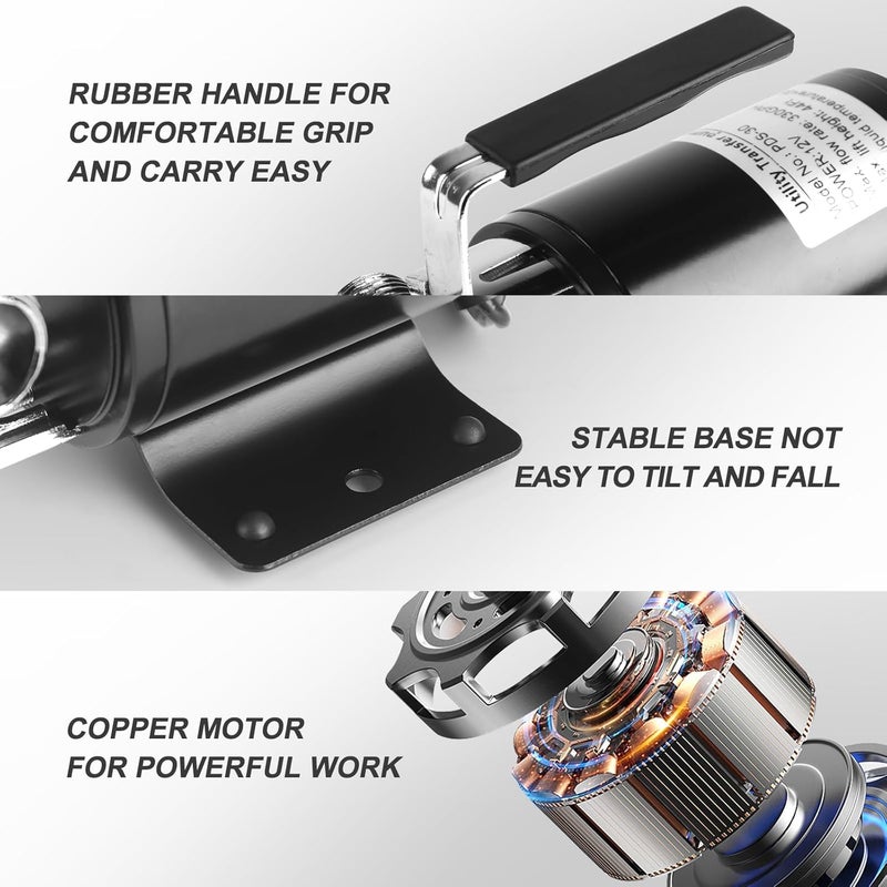 FIDISP 12 Volt Water Pump, Portable Transfer Pump, 330GPH Larger Flow, 1/10HP Electric Utility Pump with On/Off Switch, 2 * 6’ Water Hose Kit for Garden Pools Aquariums Hot Tub - Image 4